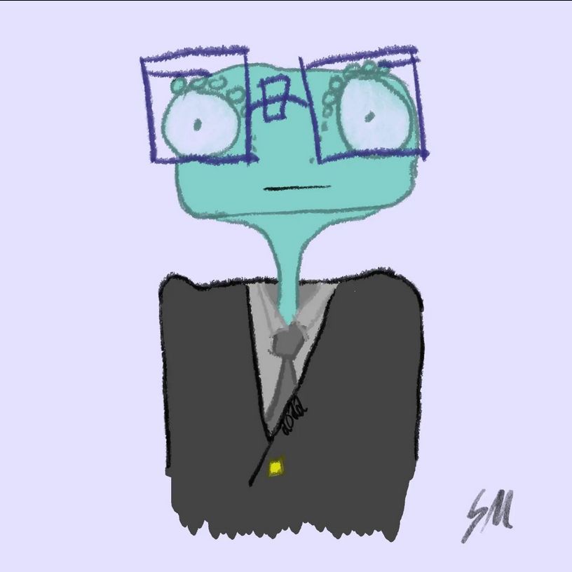 Drawing of a gecko with similarities of the late Finnish president Kekkonen.